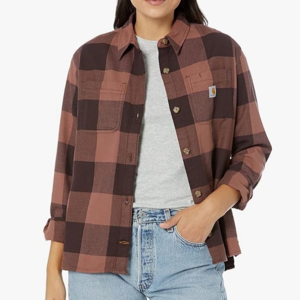 NWT Carhartt Women's Rugged Loose Fit Midweight Flannel Long Sleeve Plaid Shirt